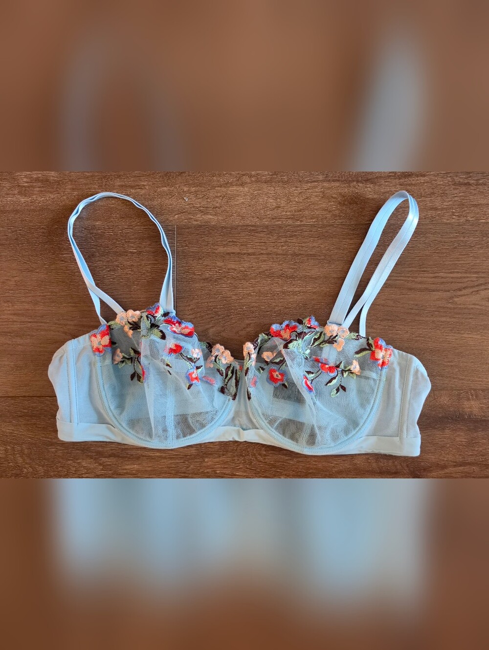 Understance Light Blue Floral Embroidered Sheer Bra